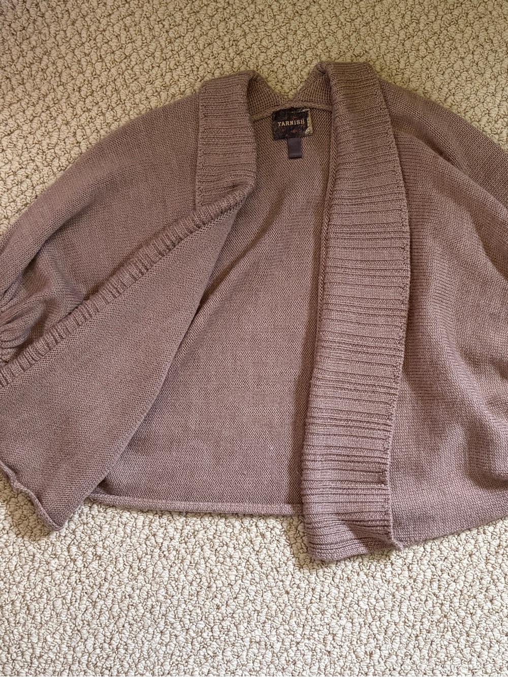 Tarnish Women's Wool Open-Front Taupe Brown Knit Cardigan